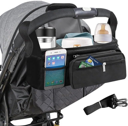Universal Stroller Organizer with Insulated Cup Holders, Parent Console Caddy with Detachable Shoulder Strap & Phone Pouch, Large Capacity Stroller Accessories Bag