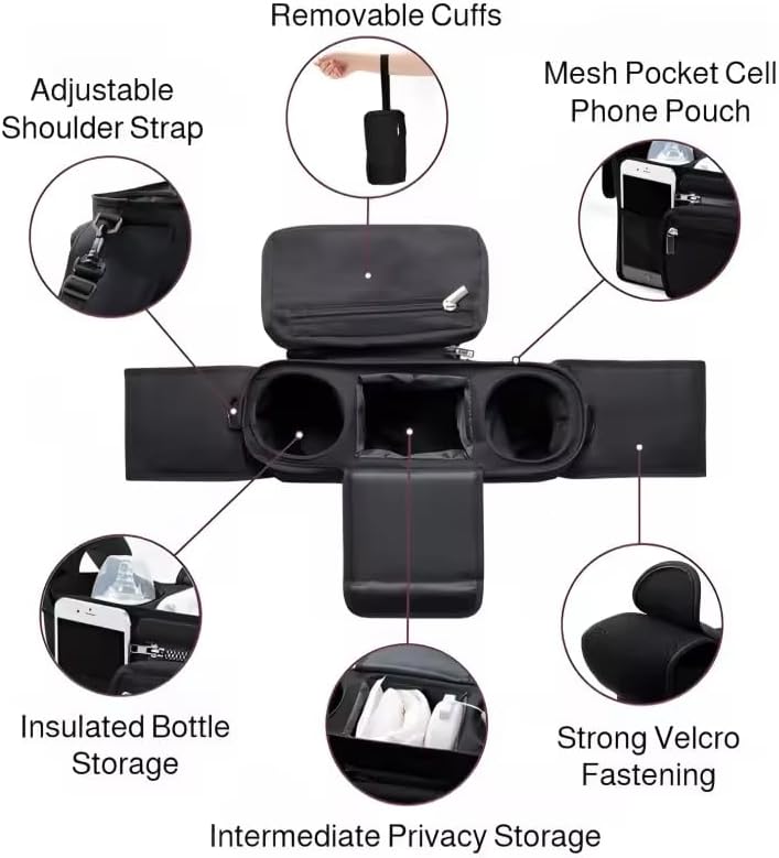 Universal Stroller Organizer with Insulated Cup Holders, Parent Console Caddy with Detachable Shoulder Strap & Phone Pouch, Large Capacity Stroller Accessories Bag