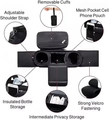 Universal Stroller Organizer with Insulated Cup Holders, Parent Console Caddy with Detachable Shoulder Strap & Phone Pouch, Large Capacity Stroller Accessories Bag