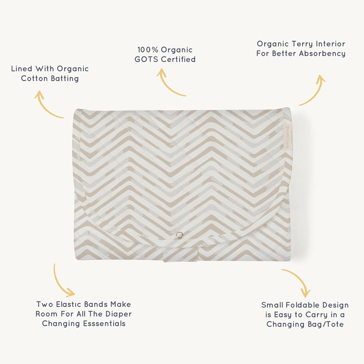 Organic Portable Changing Pad GOTS Certified Organic Cotton Fill Portable Diaper Changing Mat Diaper Clutch Changing Station Kit Compact Travel Pad (33"x34", Safari)