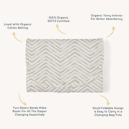 Organic Portable Changing Pad GOTS Certified Organic Cotton Fill Portable Diaper Changing Mat Diaper Clutch Changing Station Kit Compact Travel Pad (33"x34", Safari)