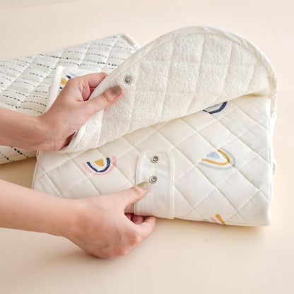Organic Portable Changing Pad GOTS Certified Organic Cotton Fill Portable Diaper Changing Mat Diaper Clutch Changing Station Kit Compact Travel Pad (33"x34", Safari)