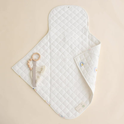 Organic Portable Changing Pad GOTS Certified Organic Cotton Fill Portable Diaper Changing Mat Diaper Clutch Changing Station Kit Compact Travel Pad (33"x34", Safari)