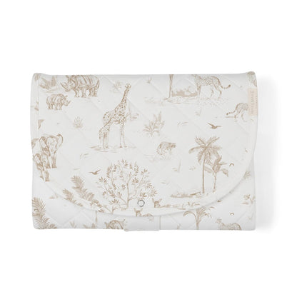 Organic Portable Changing Pad GOTS Certified Organic Cotton Fill Portable Diaper Changing Mat Diaper Clutch Changing Station Kit Compact Travel Pad (33"x34", Safari)