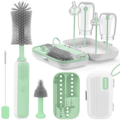 Electric Bottle Brush Cleaner, Baby Bottle Brush Travel Set, 360° Efficient Cleaning, Durable 2000 mAh Battery, Travel Bottle Brush Set with Drainage Rack and Storage Box, Baby Travel Essential
