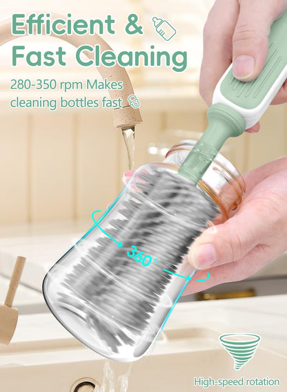 Electric Bottle Brush Cleaner, Baby Bottle Brush Travel Set, 360° Efficient Cleaning, Durable 2000 mAh Battery, Travel Bottle Brush Set with Drainage Rack and Storage Box, Baby Travel Essential