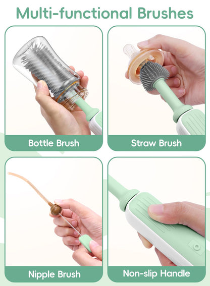 Electric Bottle Brush Cleaner, Baby Bottle Brush Travel Set, 360° Efficient Cleaning, Durable 2000 mAh Battery, Travel Bottle Brush Set with Drainage Rack and Storage Box, Baby Travel Essential