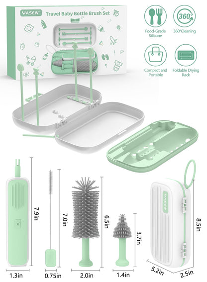 Electric Bottle Brush Cleaner, Baby Bottle Brush Travel Set, 360° Efficient Cleaning, Durable 2000 mAh Battery, Travel Bottle Brush Set with Drainage Rack and Storage Box, Baby Travel Essential