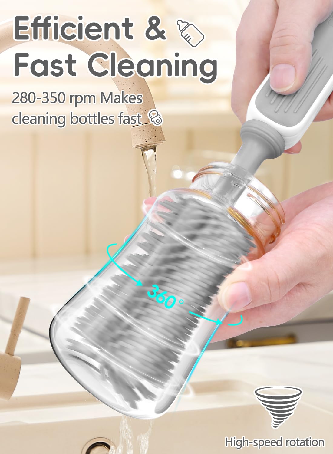 Electric Bottle Brush Cleaner, Baby Bottle Brush Travel Set, 360° Efficient Cleaning, Durable 2000 mAh Battery, Travel Bottle Brush Set with Drainage Rack and Storage Box, Baby Travel Essential