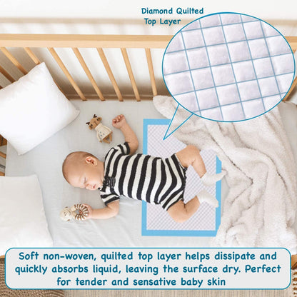 100 Pack Baby Disposable Changing Pad Liners, 17 inches x 13 inches, Breathable Skin-Friendly, Leakproof Quick Drying, high Absorbent Diaper Changing Pads