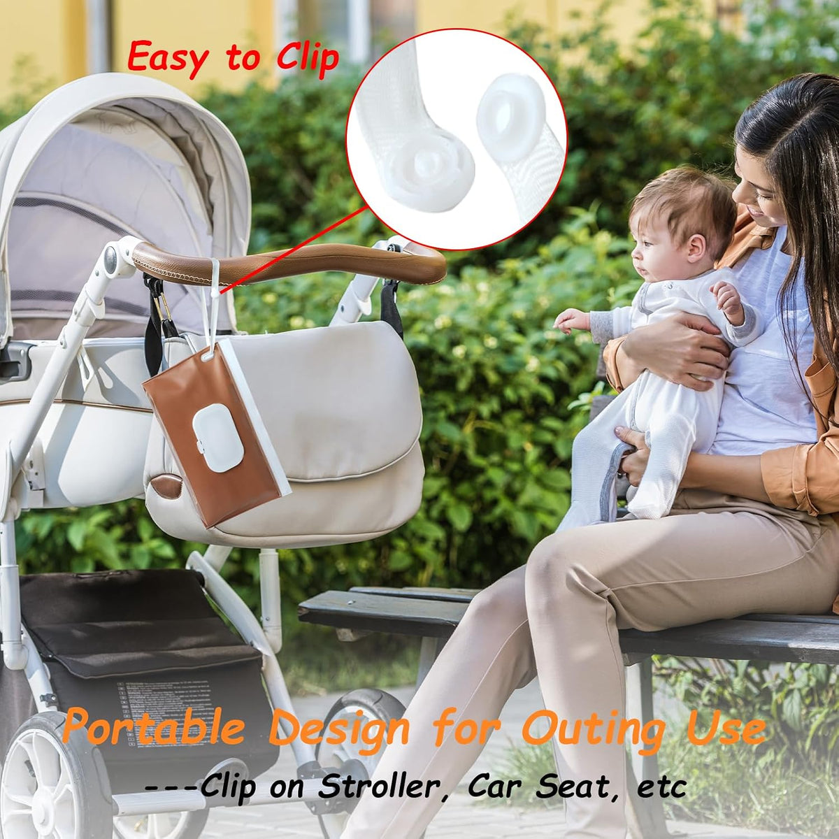 Wipes Dispenser with 4 Pack Portable Baby Wipe Case, Wipe Holder for Baby & Adult, Refillable Wipe Container, Keeps Wipes Fresh, Easy Open/Close Wipes Pouch Case, 2 Grey + 4 PureColor
