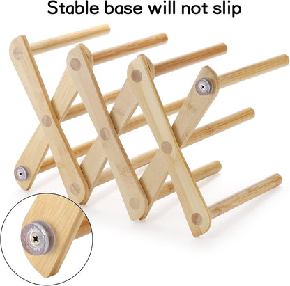 Lawei 2 Pack Bamboo Bottle Drying Rack, Retractable Bottle Cup Dish Drying Rack, Plastic Bag Dryer Rack and Portable Drainer Stand Holder for Water Bottles, Plate, Cup, Pot Lid, Cutting Board