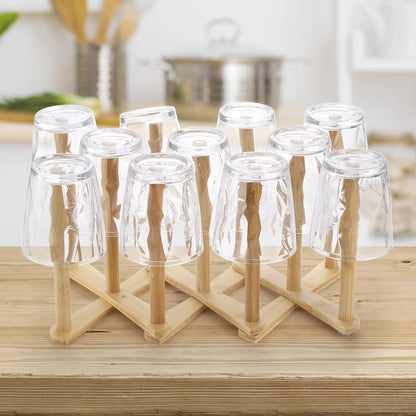 Lawei 2 Pack Bamboo Bottle Drying Rack, Retractable Bottle Cup Dish Drying Rack, Plastic Bag Dryer Rack and Portable Drainer Stand Holder for Water Bottles, Plate, Cup, Pot Lid, Cutting Board