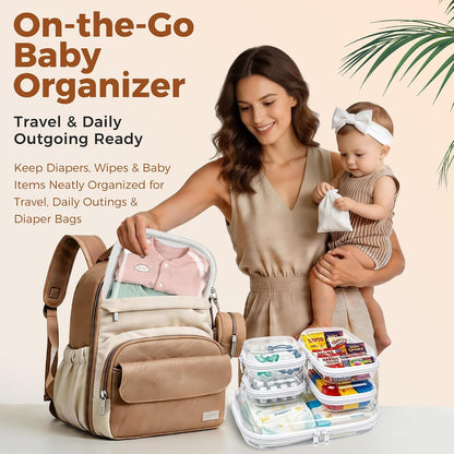 5 Pack Diaper Bag Organizer Pouches, Clear Hard Shell Zipper Cases for Baby Travel Essentials, Waterproof Storage Box for Pacifier Snacks Toys Wipes Clothes, Makeup Bag, Lego Toy Storage, Toiletry Bag