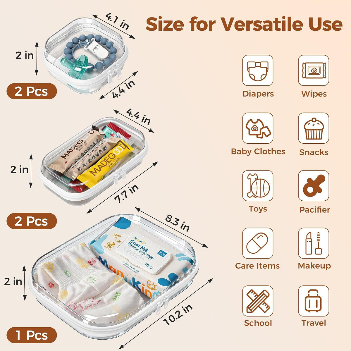 5 Pack Diaper Bag Organizer Pouches, Clear Hard Shell Zipper Cases for Baby Travel Essentials, Waterproof Storage Box for Pacifier Snacks Toys Wipes Clothes, Makeup Bag, Lego Toy Storage, Toiletry Bag