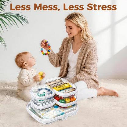 5 Pack Diaper Bag Organizer Pouches, Clear Hard Shell Zipper Cases for Baby Travel Essentials, Waterproof Storage Box for Pacifier Snacks Toys Wipes Clothes, Makeup Bag, Lego Toy Storage, Toiletry Bag