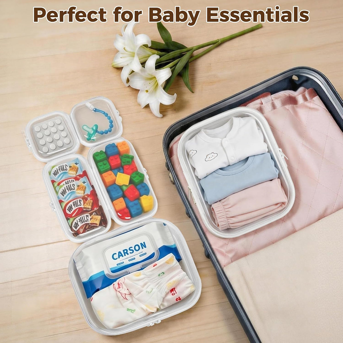 5 Pack Diaper Bag Organizer Pouches, Clear Hard Shell Zipper Cases for Baby Travel Essentials, Waterproof Storage Box for Pacifier Snacks Toys Wipes Clothes, Makeup Bag, Lego Toy Storage, Toiletry Bag