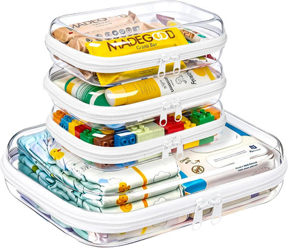 5 Pack Diaper Bag Organizer Pouches, Clear Hard Shell Zipper Cases for Baby Travel Essentials, Waterproof Storage Box for Pacifier Snacks Toys Wipes Clothes, Makeup Bag, Lego Toy Storage, Toiletry Bag