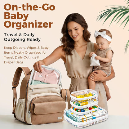 5 Pack Diaper Bag Organizer Pouches, Clear Hard Shell Zipper Cases for Baby Travel Essentials, Waterproof Storage Box for Pacifier Snacks Toys Wipes Clothes, Makeup Bag, Lego Toy Storage, Toiletry Bag