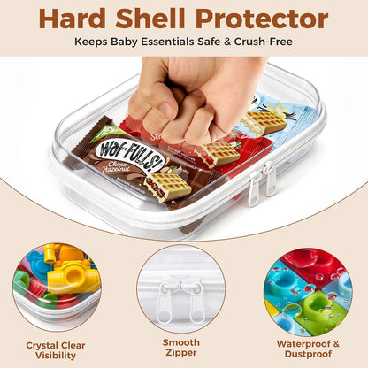 5 Pack Diaper Bag Organizer Pouches, Clear Hard Shell Zipper Cases for Baby Travel Essentials, Waterproof Storage Box for Pacifier Snacks Toys Wipes Clothes, Makeup Bag, Lego Toy Storage, Toiletry Bag