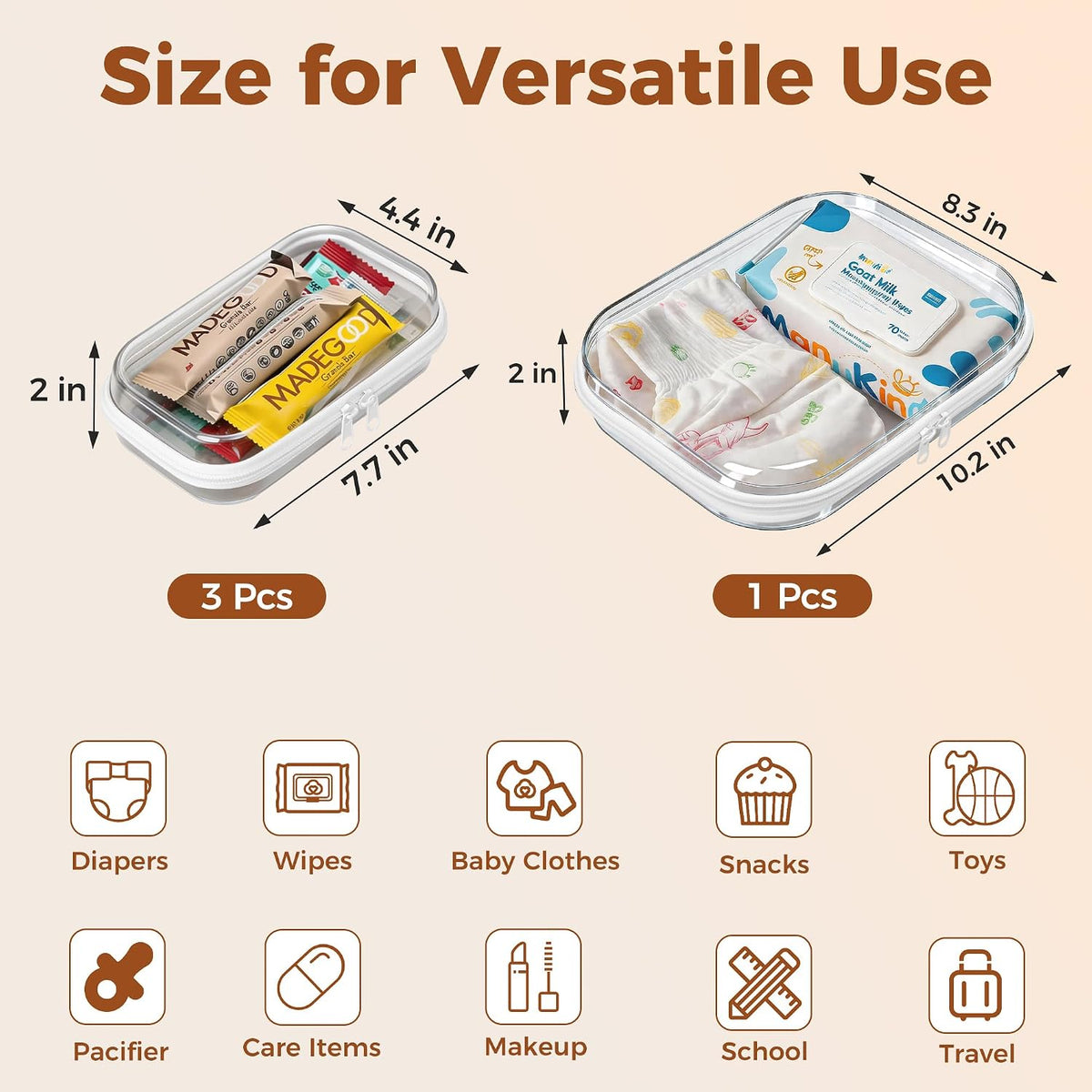 5 Pack Diaper Bag Organizer Pouches, Clear Hard Shell Zipper Cases for Baby Travel Essentials, Waterproof Storage Box for Pacifier Snacks Toys Wipes Clothes, Makeup Bag, Lego Toy Storage, Toiletry Bag