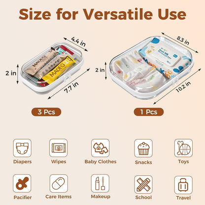 5 Pack Diaper Bag Organizer Pouches, Clear Hard Shell Zipper Cases for Baby Travel Essentials, Waterproof Storage Box for Pacifier Snacks Toys Wipes Clothes, Makeup Bag, Lego Toy Storage, Toiletry Bag