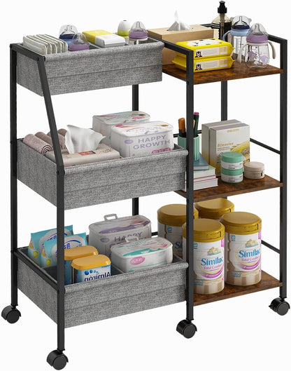 Rolling Nursery Diaper Caddy Organizer Cart, 3-Tier with Dividers