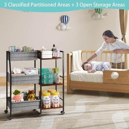 Rolling Nursery Diaper Caddy Organizer Cart, 3-Tier with Dividers