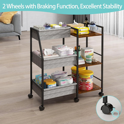 Rolling Nursery Diaper Caddy Organizer Cart, 3-Tier with Dividers