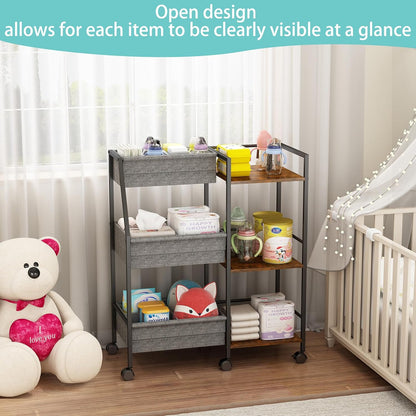 Rolling Nursery Diaper Caddy Organizer Cart, 3-Tier with Dividers