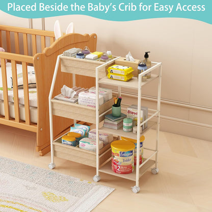 Rolling Nursery Diaper Caddy Organizer Cart, 3-Tier with Dividers