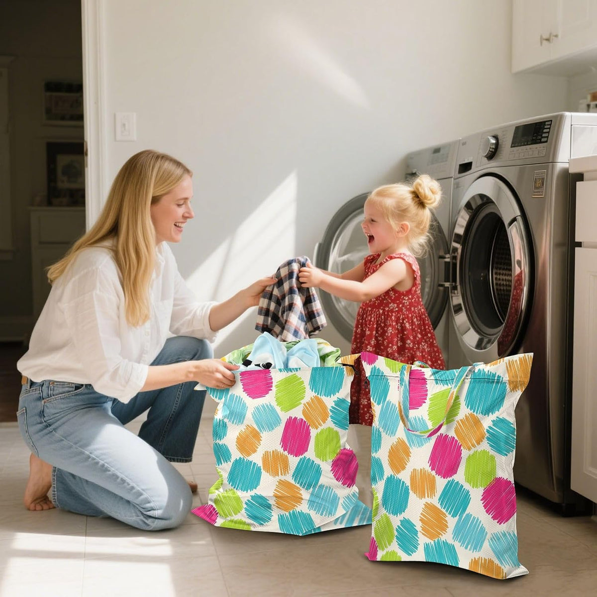 Colorful Graffiti Waterproof Travel Laundry Bag Easy Care 2 Pack