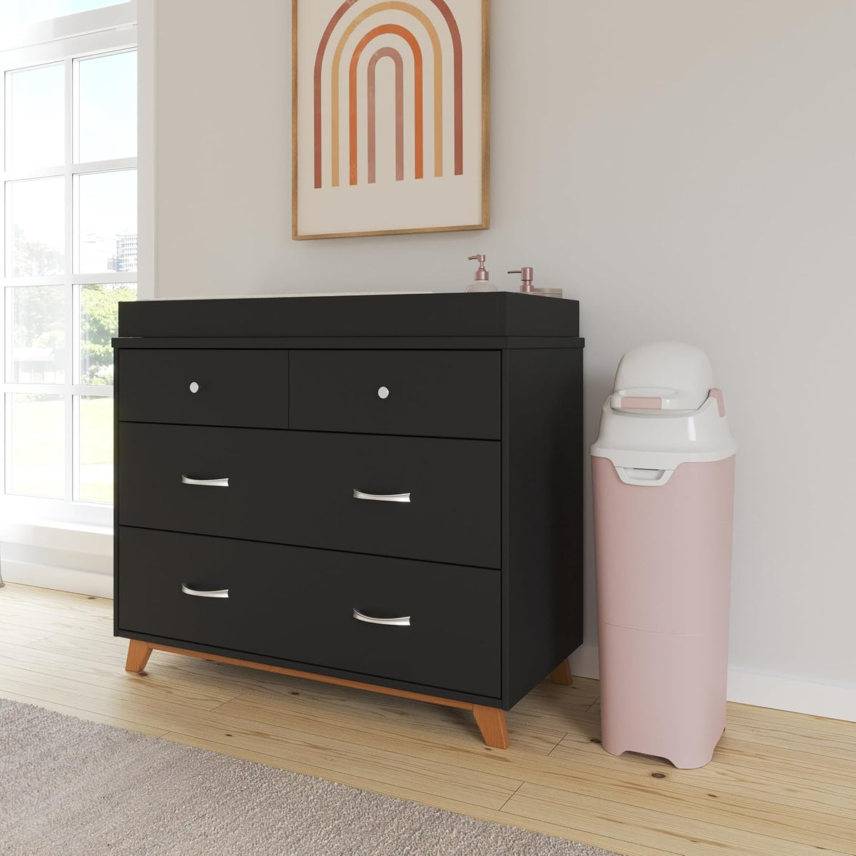 Foundations Tall Diaper Pail with Airtight Lid, Gray