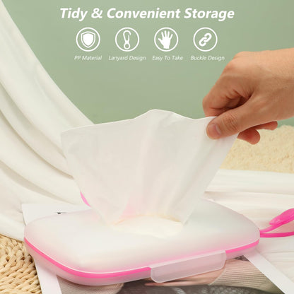 Baby Wipes Dispenser for Travel Diaper Wipe Case for Cars Outdoor Portable Refillable Pouch Diaper Holders Baby Travel Essential Container (Pink)