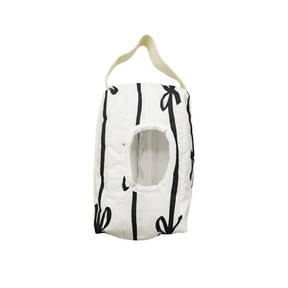 Bow Baby Wipes Dispenser - Portable Wet Tissue Storage Bag for Travel, Refillable Diaper Wipe Holder for Car and Stroller – Reusable Hanging Wet Wipe Pouch (Black-White)