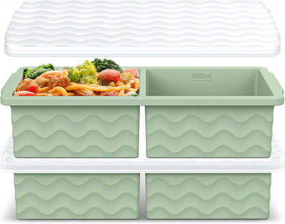 Silicone Freezer Tray with Lid – 2-Cup Soup Freezer Container Molds, Large Ice Cube Trays for Freezing Soup, Sauce & Broth, Meal Prep & Food Storage – Oven & Dishwasher Safe, 2-Pack