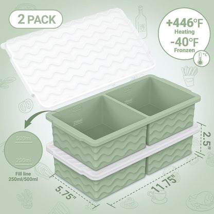 Silicone Freezer Tray with Lid – 2-Cup Soup Freezer Container Molds, Large Ice Cube Trays for Freezing Soup, Sauce & Broth, Meal Prep & Food Storage – Oven & Dishwasher Safe, 2-Pack