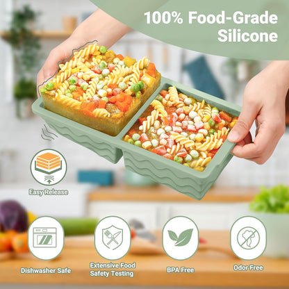 Silicone Freezer Tray with Lid – 2-Cup Soup Freezer Container Molds, Large Ice Cube Trays for Freezing Soup, Sauce & Broth, Meal Prep & Food Storage – Oven & Dishwasher Safe, 2-Pack