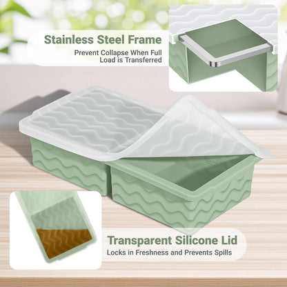 Silicone Freezer Tray with Lid – 2-Cup Soup Freezer Container Molds, Large Ice Cube Trays for Freezing Soup, Sauce & Broth, Meal Prep & Food Storage – Oven & Dishwasher Safe, 2-Pack