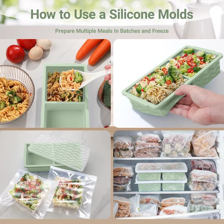 Silicone Freezer Tray with Lid – 2-Cup Soup Freezer Container Molds, Large Ice Cube Trays for Freezing Soup, Sauce & Broth, Meal Prep & Food Storage – Oven & Dishwasher Safe, 2-Pack