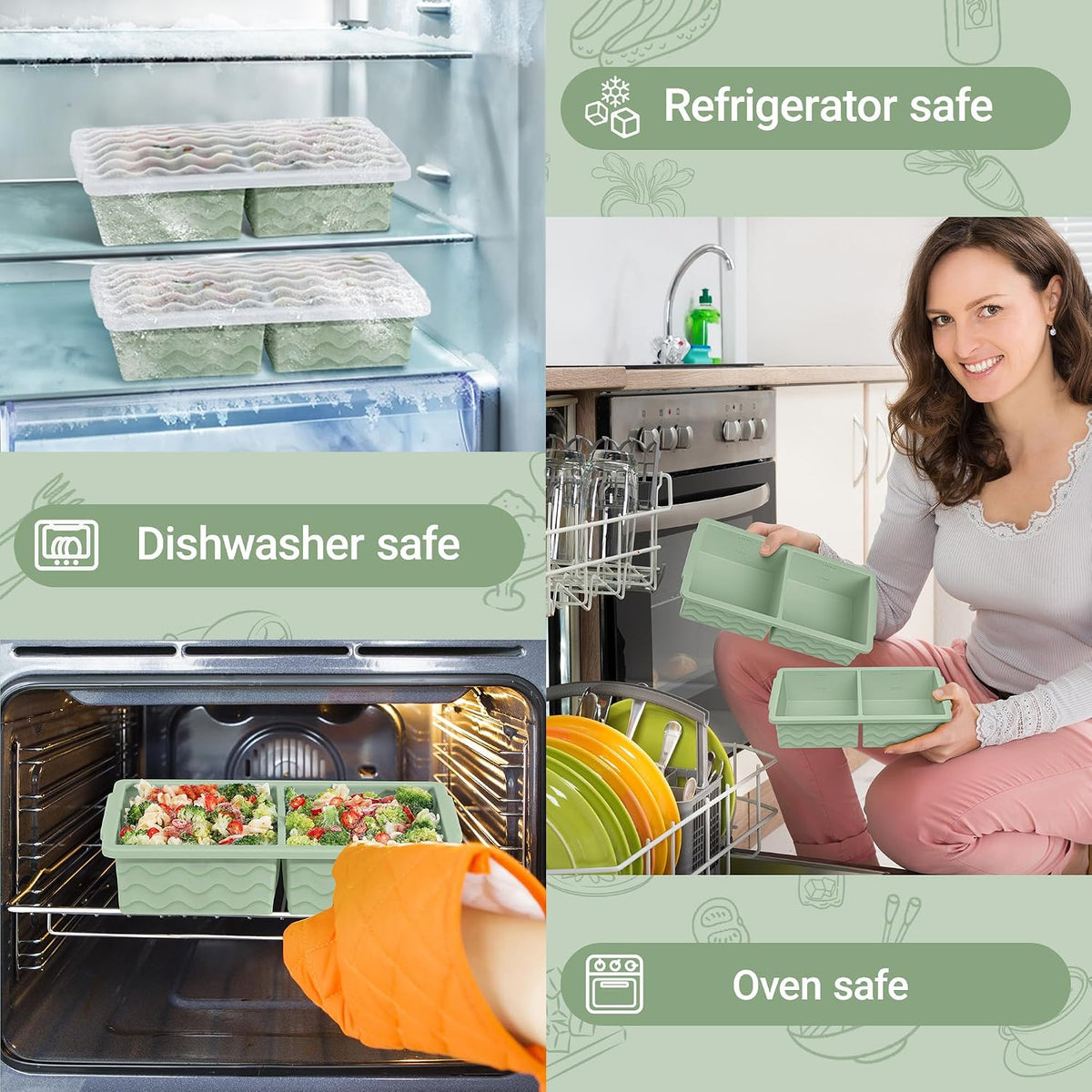 Silicone Freezer Tray with Lid – 2-Cup Soup Freezer Container Molds, Large Ice Cube Trays for Freezing Soup, Sauce & Broth, Meal Prep & Food Storage – Oven & Dishwasher Safe, 2-Pack