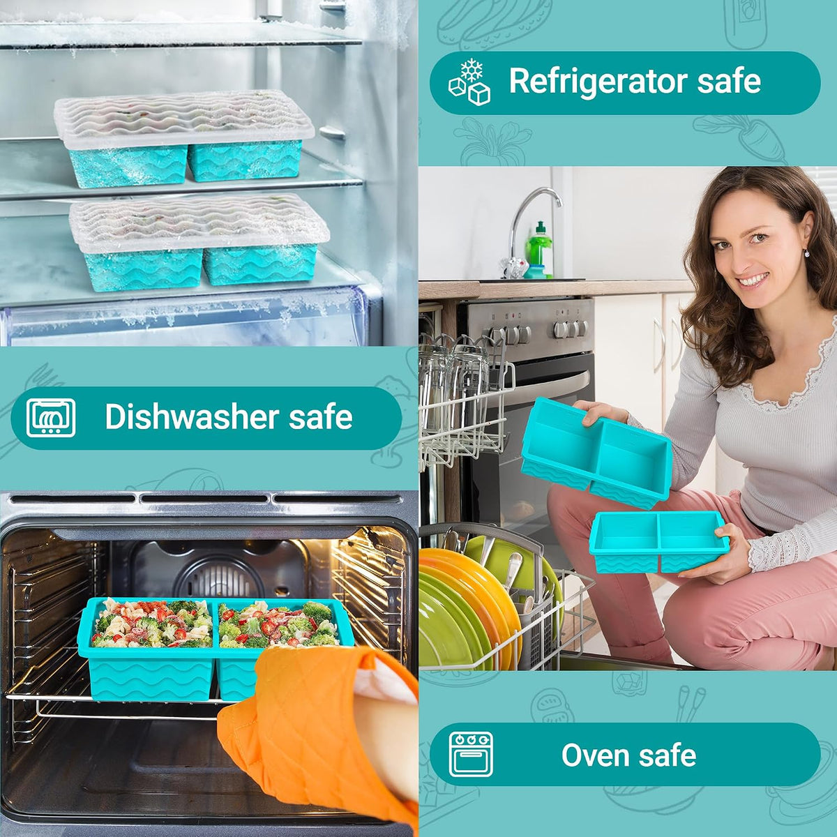 Silicone Freezer Tray with Lid – 2-Cup Soup Freezer Container Molds, Large Ice Cube Trays for Freezing Soup, Sauce & Broth, Meal Prep & Food Storage – Oven & Dishwasher Safe, 2-Pack