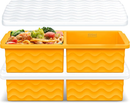 Silicone Freezer Tray with Lid – 2-Cup Soup Freezer Container Molds, Large Ice Cube Trays for Freezing Soup, Sauce & Broth, Meal Prep & Food Storage – Oven & Dishwasher Safe, 2-Pack