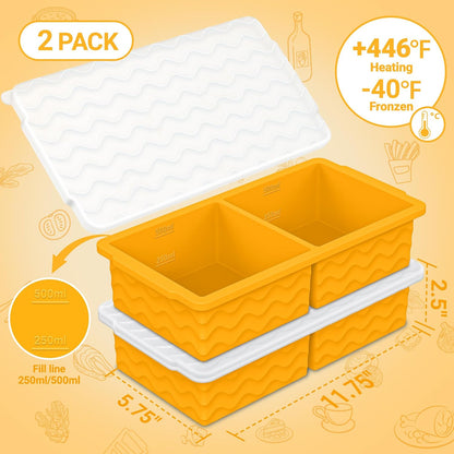 Silicone Freezer Tray with Lid – 2-Cup Soup Freezer Container Molds, Large Ice Cube Trays for Freezing Soup, Sauce & Broth, Meal Prep & Food Storage – Oven & Dishwasher Safe, 2-Pack