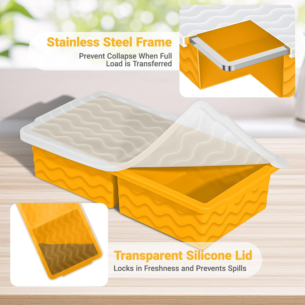 Silicone Freezer Tray with Lid – 2-Cup Soup Freezer Container Molds, Large Ice Cube Trays for Freezing Soup, Sauce & Broth, Meal Prep & Food Storage – Oven & Dishwasher Safe, 2-Pack
