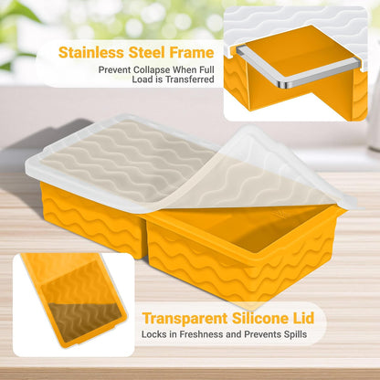 Silicone Freezer Tray with Lid – 2-Cup Soup Freezer Container Molds, Large Ice Cube Trays for Freezing Soup, Sauce & Broth, Meal Prep & Food Storage – Oven & Dishwasher Safe, 2-Pack