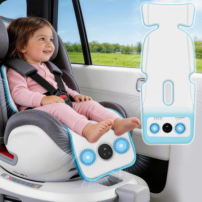 Baby Stroller Cooling Pad with Fan, 3D Breathable Carseat Cooling Pad, 5 Speeds Adjustable, 17H Max Ventilation, Rechargeable Cooling Mat Liner for Infant Baby Summer Essentials,White Blue