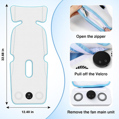 Baby Stroller Cooling Pad with Fan, 3D Breathable Carseat Cooling Pad, 5 Speeds Adjustable, 17H Max Ventilation, Rechargeable Cooling Mat Liner for Infant Baby Summer Essentials,White Blue