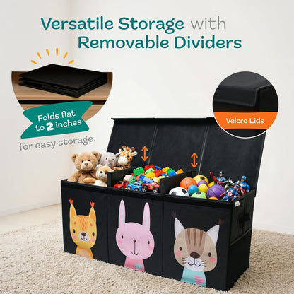 Extra Large Toy Storage Organizer with Lid - Sturdy, Collapsible Toy Chest Storage Box Design - Toys Bin with Dividers for Kids, Nursery, Bedroom, Playroom 37"x16"x14"