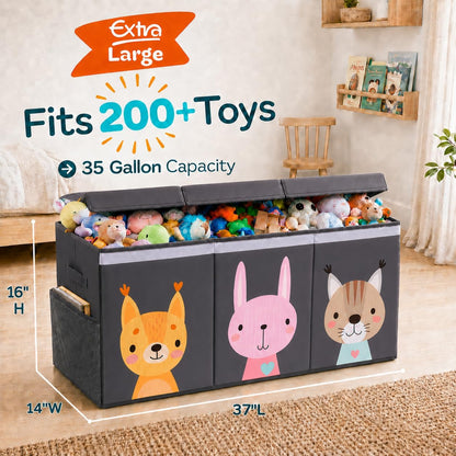 Extra Large Toy Storage Organizer with Lid - Sturdy, Collapsible Toy Chest Storage Box Design - Toys Bin with Dividers for Kids, Nursery, Bedroom, Playroom 37"x16"x14"